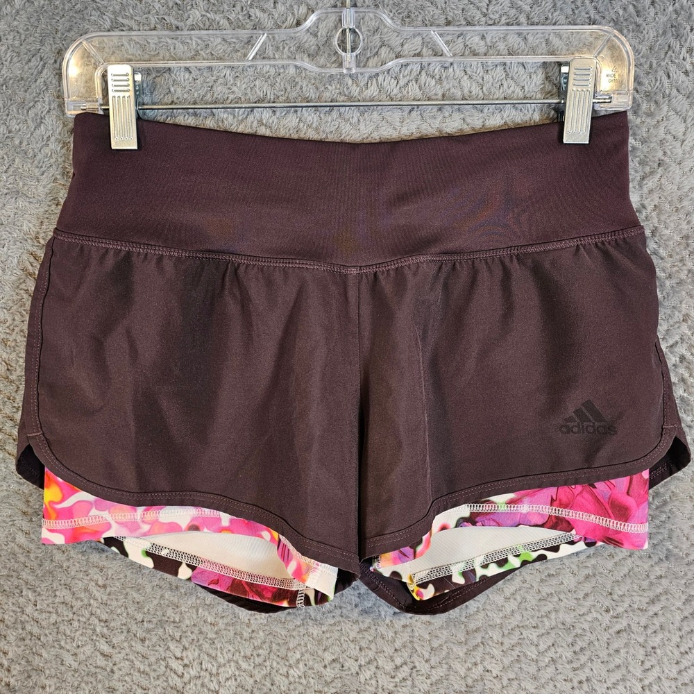 Adidas Climalite 2-in-1 Running‎ Shorts Womens XS Plum Floral Compression Liner